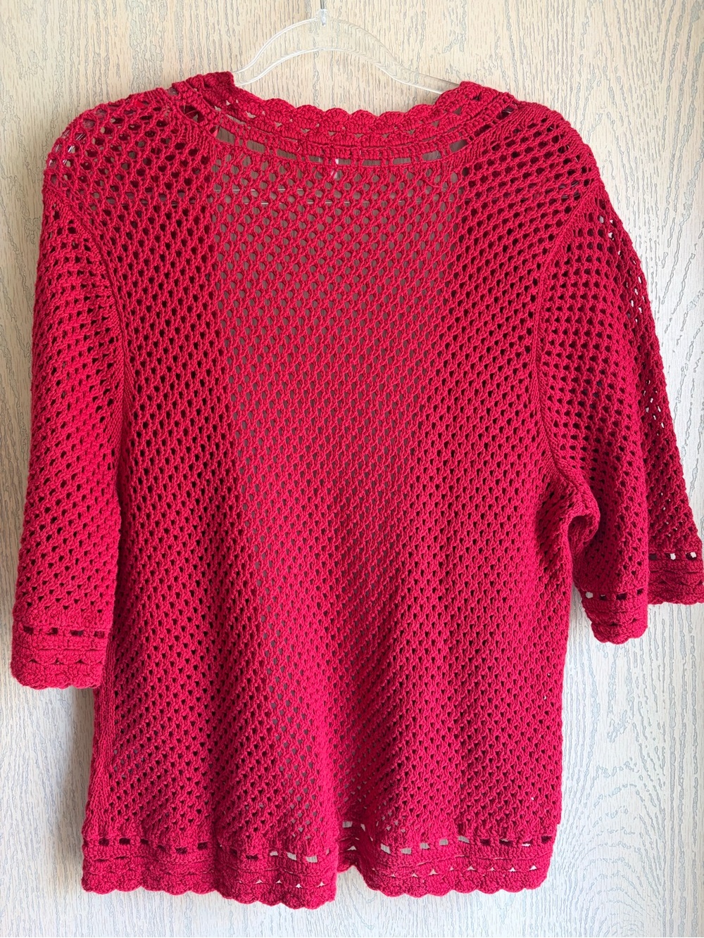Openwork Crochet Red Women's Cardigan Sweater - Picture 5 of 5